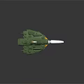 Green Sci Fi Spaceship Model With White Thrusters And Yellow Accents 3d model