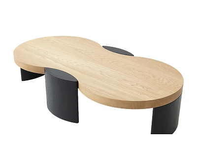 Modern Irregular Shape Coffee Table With Light Wood Top And Black Cylindrical Legs 3d model