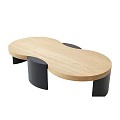 Modern Irregular Shape Coffee Table With Light Wood Top And Black Cylindrical Legs 3d model
