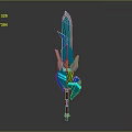 Fantasy Style Decorative Sword With Blue Green Blade And Golden Hilt Details
