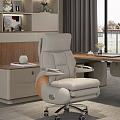 Ergonomic Light Gray Leather Office Chair With Adjustable Arms And Side Desk In Modern Workspace