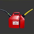 Red Industrial Fuel Container With Black And Yellow Hoses And Safety Label