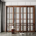Modern Indoor Decorative Fence With Wooden Frame Glass Panels And Brass Railings