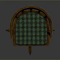 Classic Wooden Office Chair With Curved Armrests Green Plaid Cushion And Wheeled Base