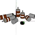 Multiple Industrial Motors With Orange Silver Housing Various Sizes And Mechanical Components