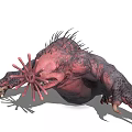 Fierce Monster With Red Body Spiked Back Tentacled Head Muscular Limbs And Sharp Claws