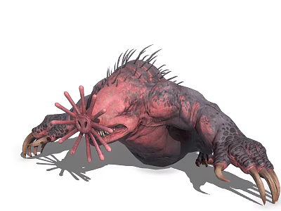 Fierce Monster With Red Body Spiked Back Tentacled Head Muscular Limbs And Sharp Claws 3d model