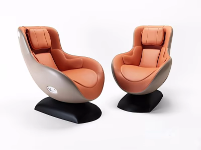 Two Modern Egg Shaped Massage Chairs With Orange Beige Leather And Black Base 3d model