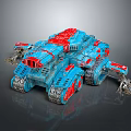 Futuristic Armored Military Vehicle With Blue And Red Tracks And Mechanical Arms
