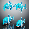 Animated Blue Cartoon Fish Characters With White Spots And Playful Expressions