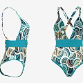 Stylish Women's One Piece Swimsuit With Colorful Wave Pattern Crisscross Back And Turquoise Belt