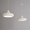 Modern White Striped Pendant Lights Hanging From Ceiling On Gray Wall 3d model