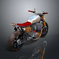 Vintage Style Motorcycle With Red Seat Metallic Body And Chunky Off Road Tires