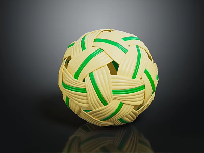 Handwoven Sports Equipment Ball With Yellow And Green Stripes And Woven Texture 3d model