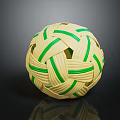 Handwoven Sports Equipment Ball With Yellow And Green Stripes And Woven Texture