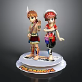Traditional Costume Figures On Round Base With Headwear And THE CANNON