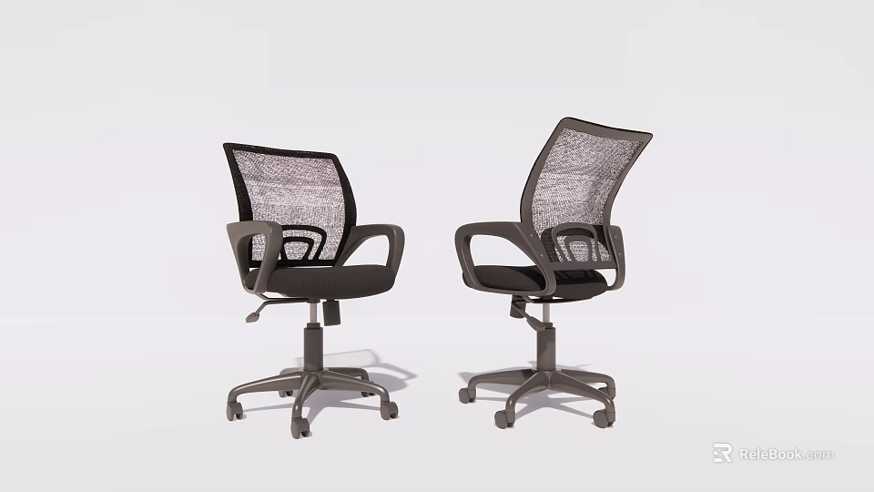 Two Modern Mesh Office Chairs with Adjustable Armrests and Swivel Base 3d model 