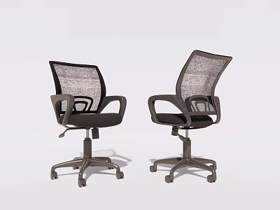 Two Modern Mesh Office Chairs with Adjustable Armrests and Swivel Base 3d model