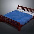 Classic Wooden Bed Frame With Blue Blanket And White Pillows