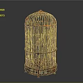 Red Metal Birdcage Design With Vertical Bars And Decorative Base