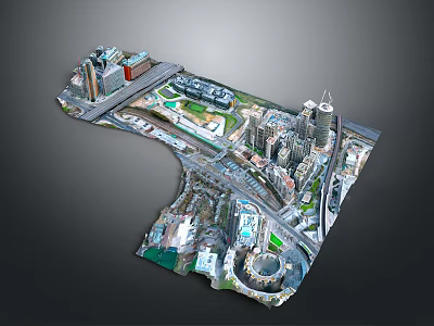 Modern Cars Moving Through Urban 3D Model City With Roads And Buildings 3d model