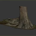 Realistic Wooden Stump Model With Natural Stone Base And Mossy Texture