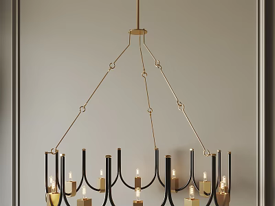 Classic Black and Gold Candle Style Chandelier with Geometric Metal Frame Design 3d model