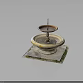 Rustic Two Tiered Stone Fountain Architectural Structure With Moss Covered Base And Square Platform