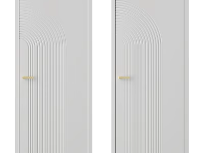 White Swing Doors with Arched Line Patterns and Golden Handles 3d model