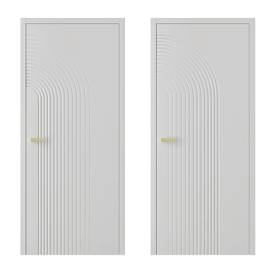 White Swing Doors with Arched Line Patterns and Golden Handles 3d model