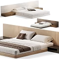Modern Double Bed Interior Design With Upholstered Headboard And Wooden Bedside Tables