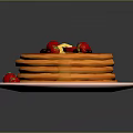 Stack of Fluffy Pancakes Topped With Strawberries Blueberries And Butter On White Plate