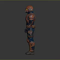 Orange And Blue Armored Sci Fi Warrior Character With Helmet And Goggles