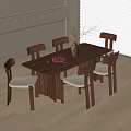 Simple Natural Wooden Dining Table With Six Chairs Vase And Fruit Bowl