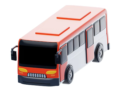 Red And White Toy Bus With Black Windows Yellow Headlights And Roof Structures 3d model