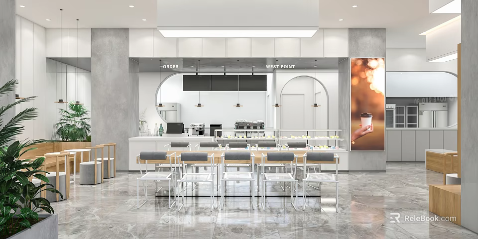 Modern Dessert Shop Interior With Bright Space And Seating 3d model