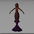 3D Mermaid Character Model With Purple Hair Purple Tail And Human Upper Body
