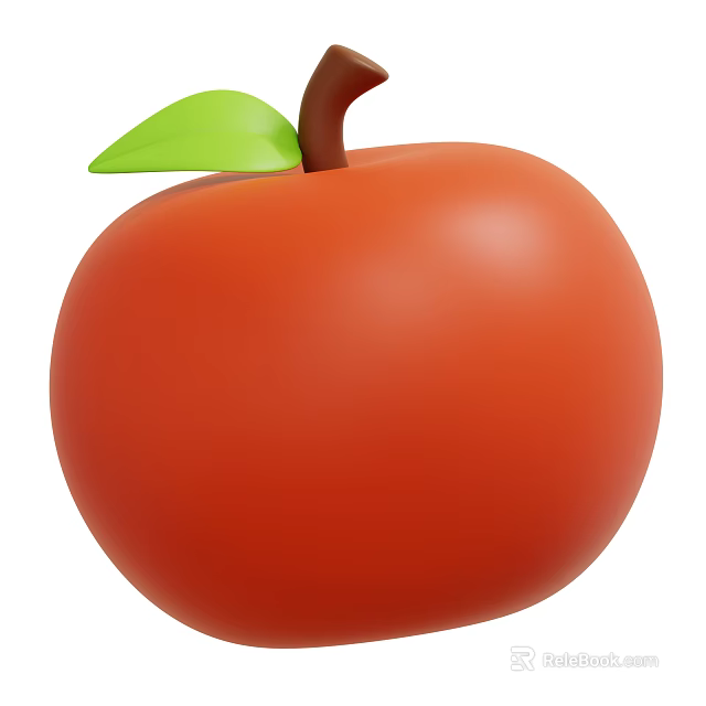 Fresh Ripe Red Apple With Green Leaf And Brown Stem For Healthy Diet 3d model 