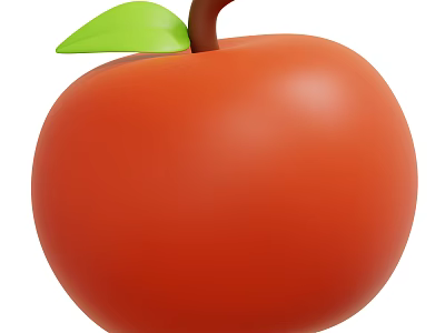Fresh Ripe Red Apple With Green Leaf And Brown Stem For Healthy Diet 3d model