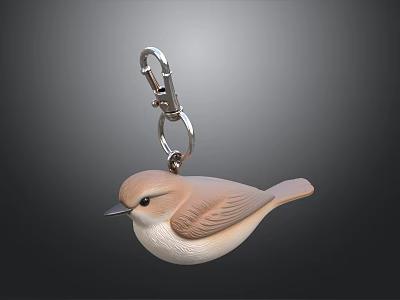 Bird Shaped Decorative Ornament Keychain With Light Brown White Color And Metal Hook 3d model
