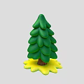 3D Rendered Cartoon Style Green Pine Tree With Layered Canopy Brown Trunk And Yellow Base