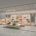 BABOKER Shoe Store Interior With Display Tables Shelves And Decorative Plants