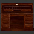 Vintage Classic Red Wooden Desk With Multiple Drawers And Open Compartments