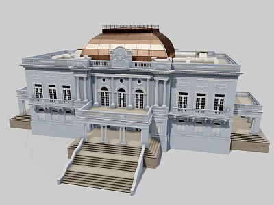 Historic Architecture Featuring Copper Dome White Walls Arched Windows And Stone Steps 3d model