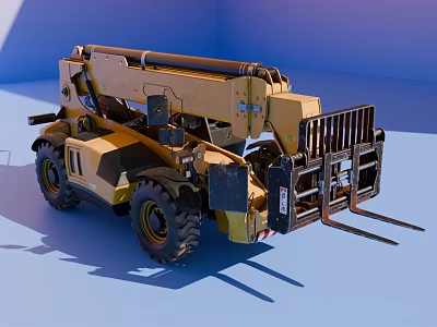 Yellow Construction Telehandler With Telescopic Boom Large Tires And Fork Attachment 3d model