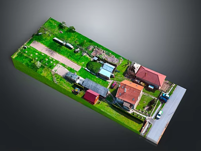 Miniature Residential Community Model With Houses Green Lawns Roads And Vehicles 3d model