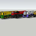 Multiple Colored ADVANCE Brand Utility Crane Trucks In Yellow White Red Green