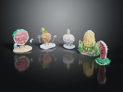 Cartoon Scenes Of Anthropomorphic Food Characters With Vegetable Meat Figures Expressive Faces And Mini Props 3d model