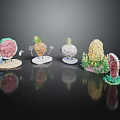 Cartoon Scenes Of Anthropomorphic Food Characters With Vegetable Meat Figures Expressive Faces And Mini Props