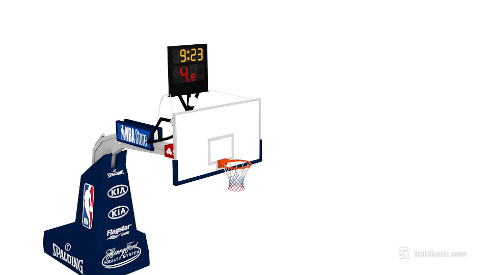Basketball Hoop Setup With Scoreboard Displaying 92 3 And 46 NBA KIA Logos 3d model 